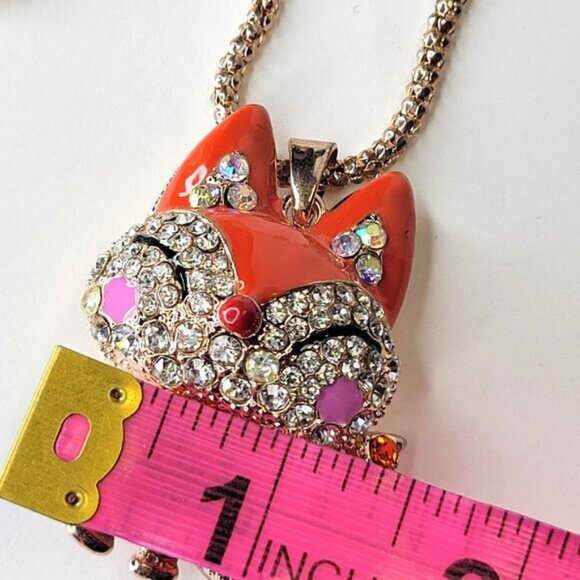 Fox Pendant Necklace Orange Animal Pendant Long Necklace Orange Crystal Pendants - Picture 8 of 12